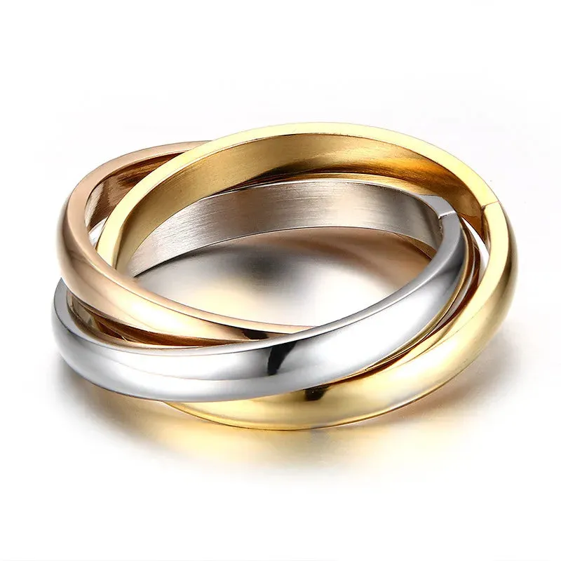 Classic 3 Rounds Ring Sets Women Stainless Steel Jewelry