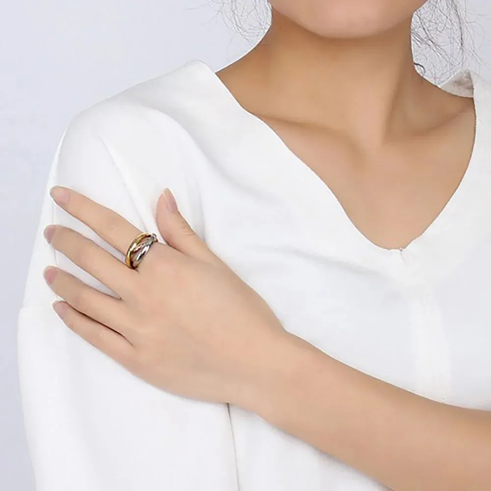 Classic 3 Rounds Ring Sets Women Stainless Steel Jewelry