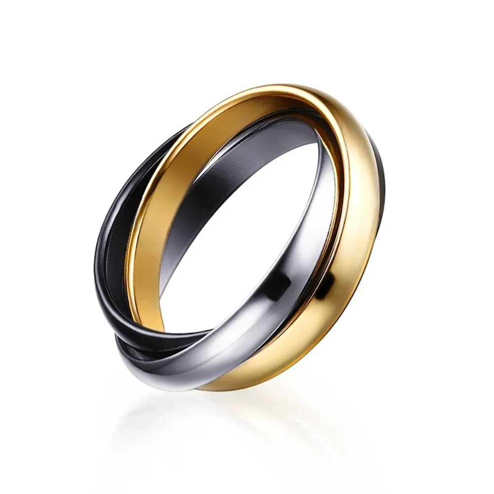 Classic 3 Rounds Ring Sets Women Stainless Steel Jewelry