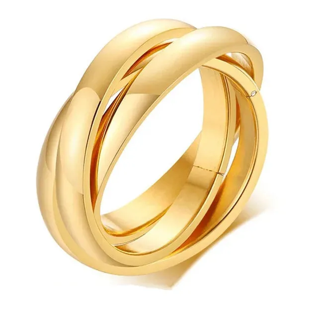 Classic 3 Rounds Ring Sets Women Stainless Steel Jewelry