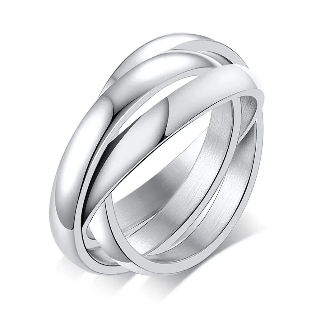 Classic 3 Rounds Ring Sets Women Stainless Steel Jewelry