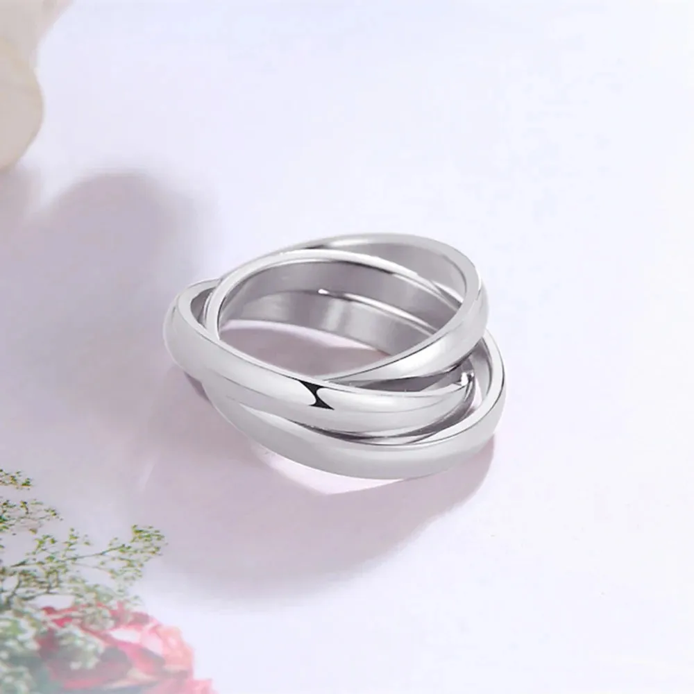 Classic 3 Rounds Ring Sets Women Stainless Steel Jewelry