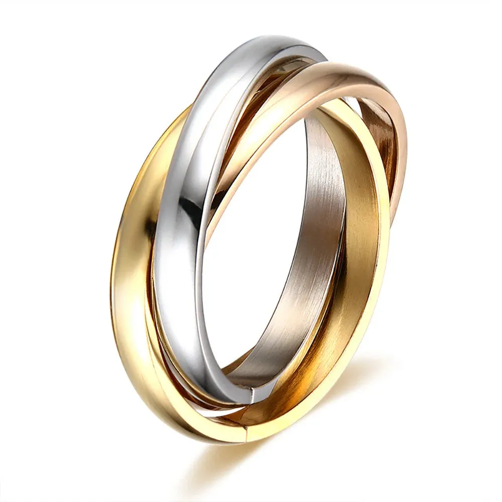 Classic 3 Rounds Ring Sets Women Stainless Steel Jewelry