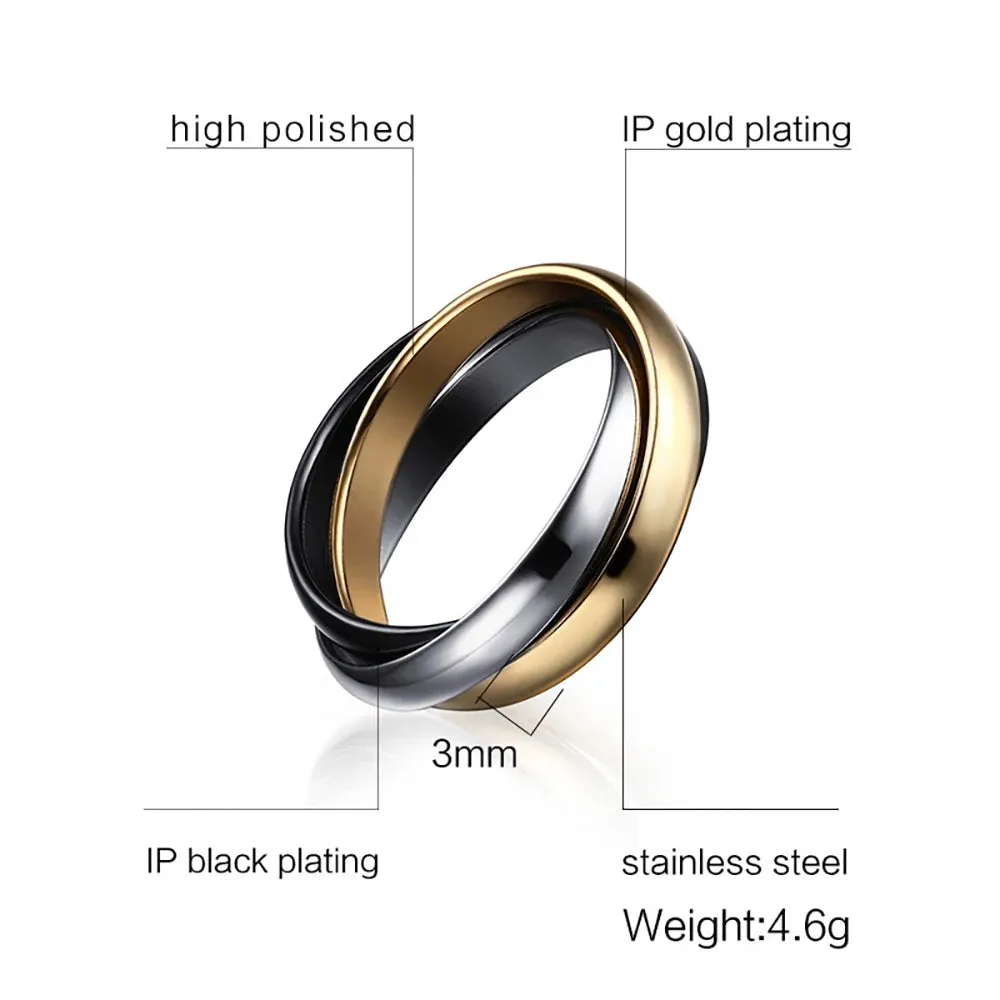 Classic 3 Rounds Ring Sets Women Stainless Steel Jewelry