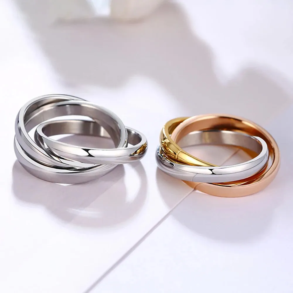 Classic 3 Rounds Ring Sets Women Stainless Steel Jewelry