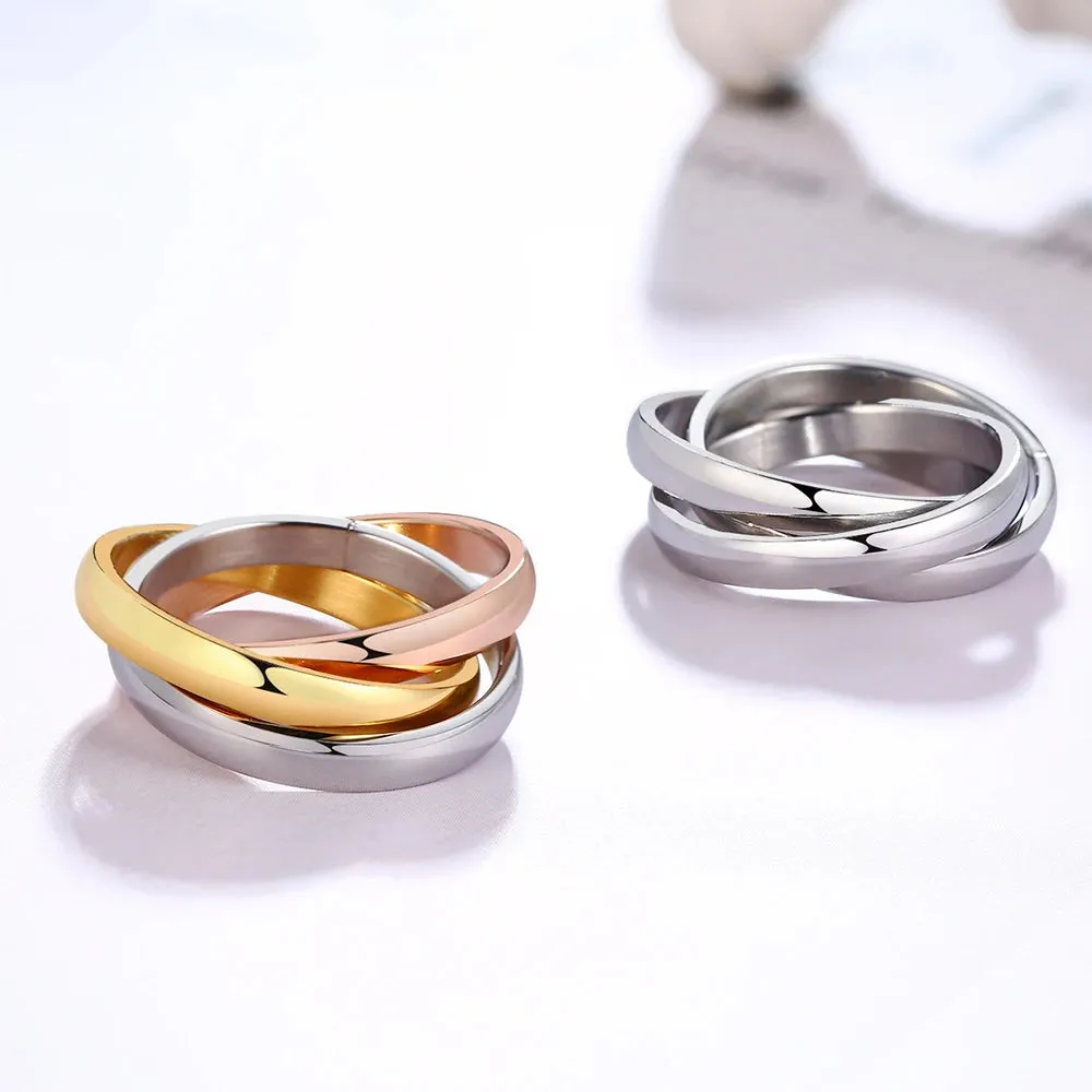 Classic 3 Rounds Ring Sets Women Stainless Steel Jewelry