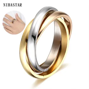 Classic 3 Rounds Ring Sets Women Stainless Steel Jewelry