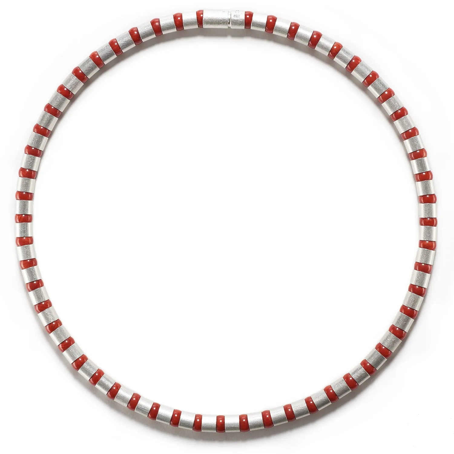 Cleopatra Sterling Silver Collier~6mm Red Coral