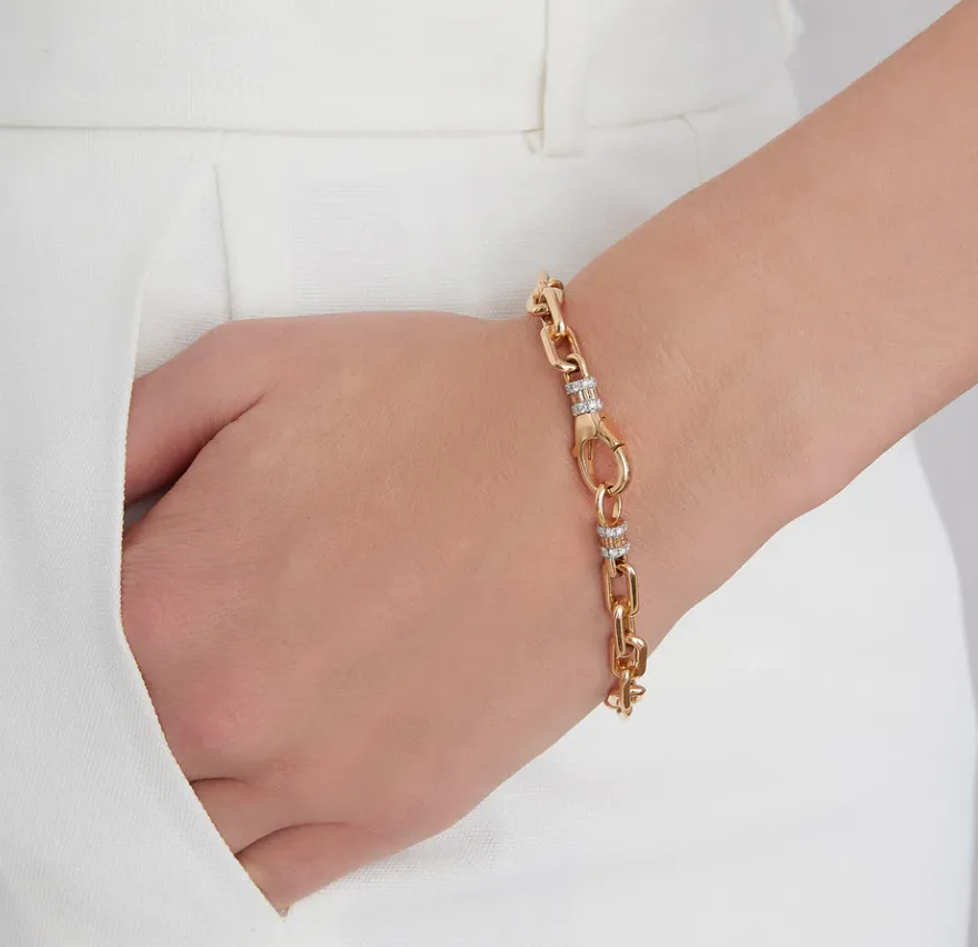 Clive Gold Chain Link Bracelet With Diamond Lobster Clasp