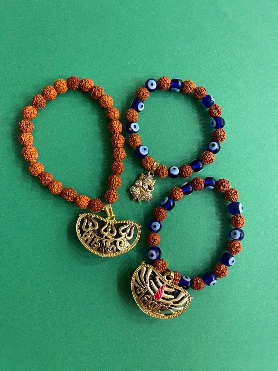 (Combo of 3) Fancy Gold Plated MAHAKAL & Ganesha Pendants Rudraksha Bracelets
