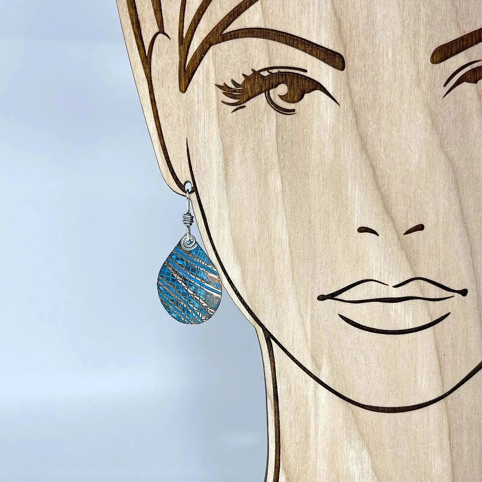 Copper Blue Patina and Sterling Earrings