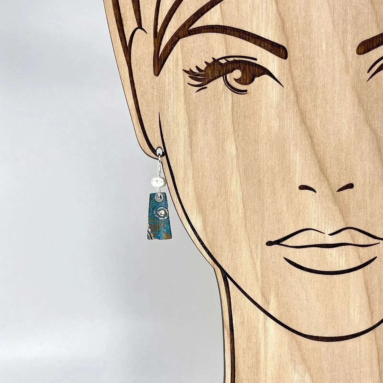 Copper Blue Patina and Sterling Earrings