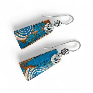 Copper Blue Patina and Sterling Earrings