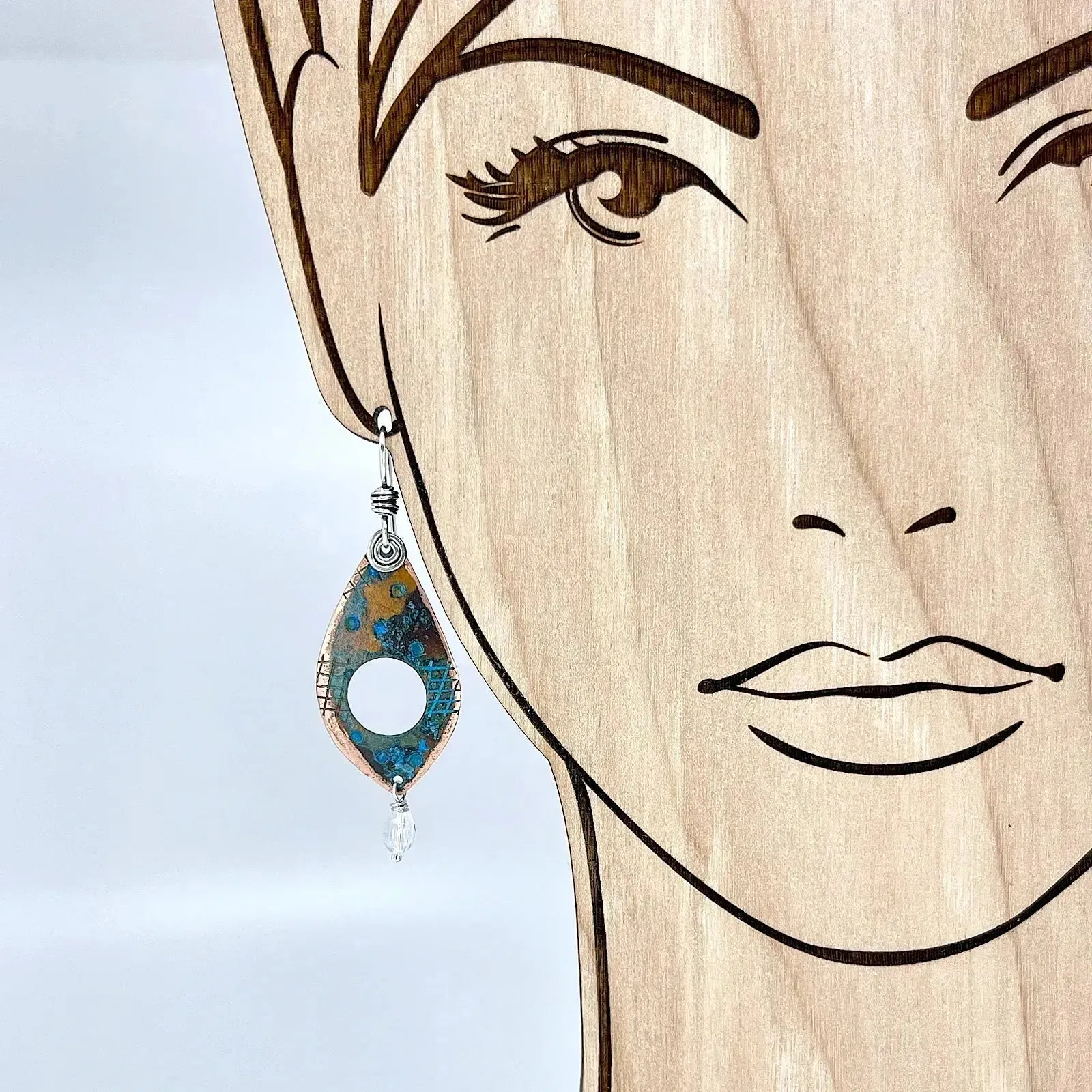 Copper Blue Patina and Sterling Earrings