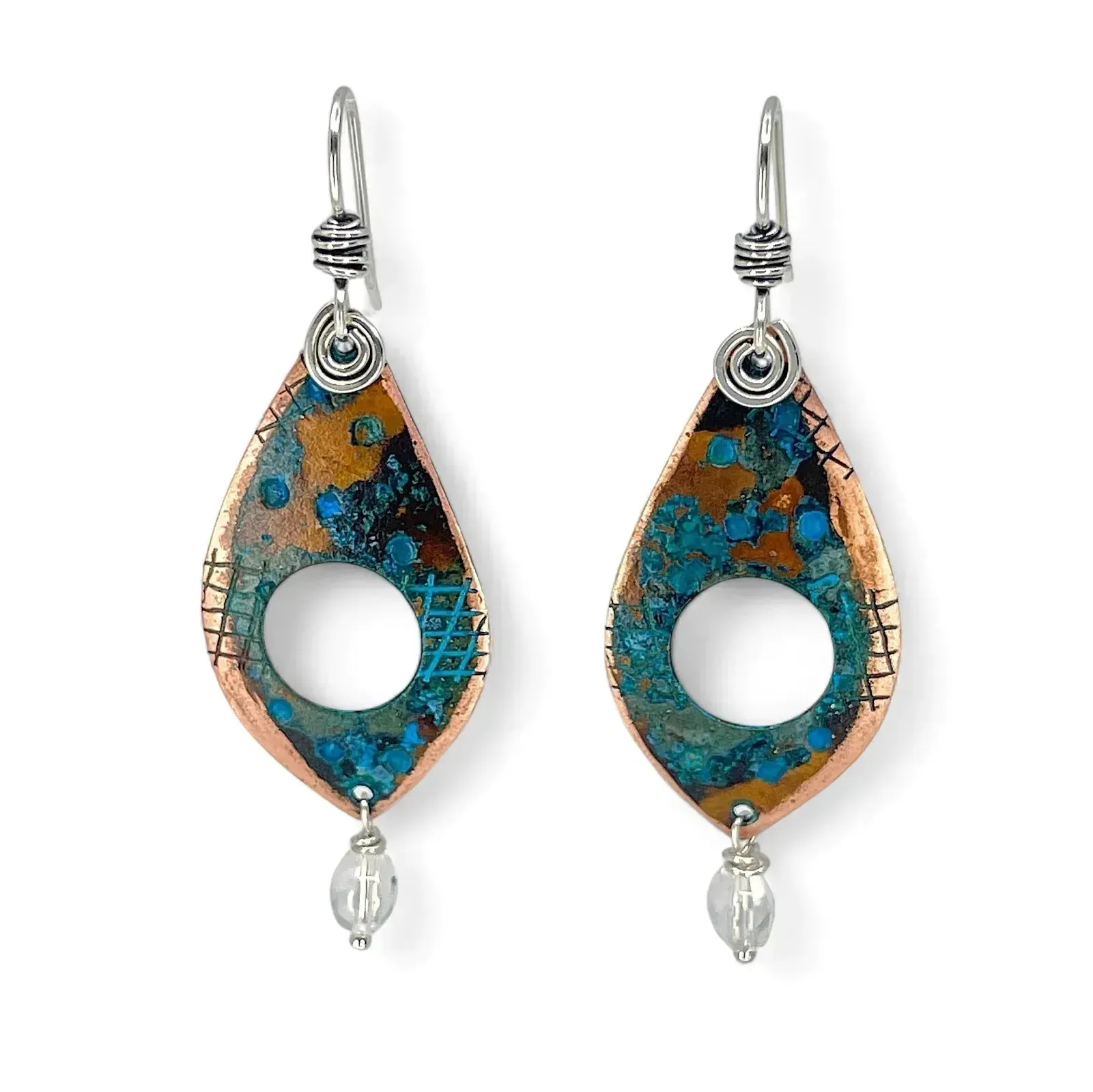 Copper Blue Patina and Sterling Earrings