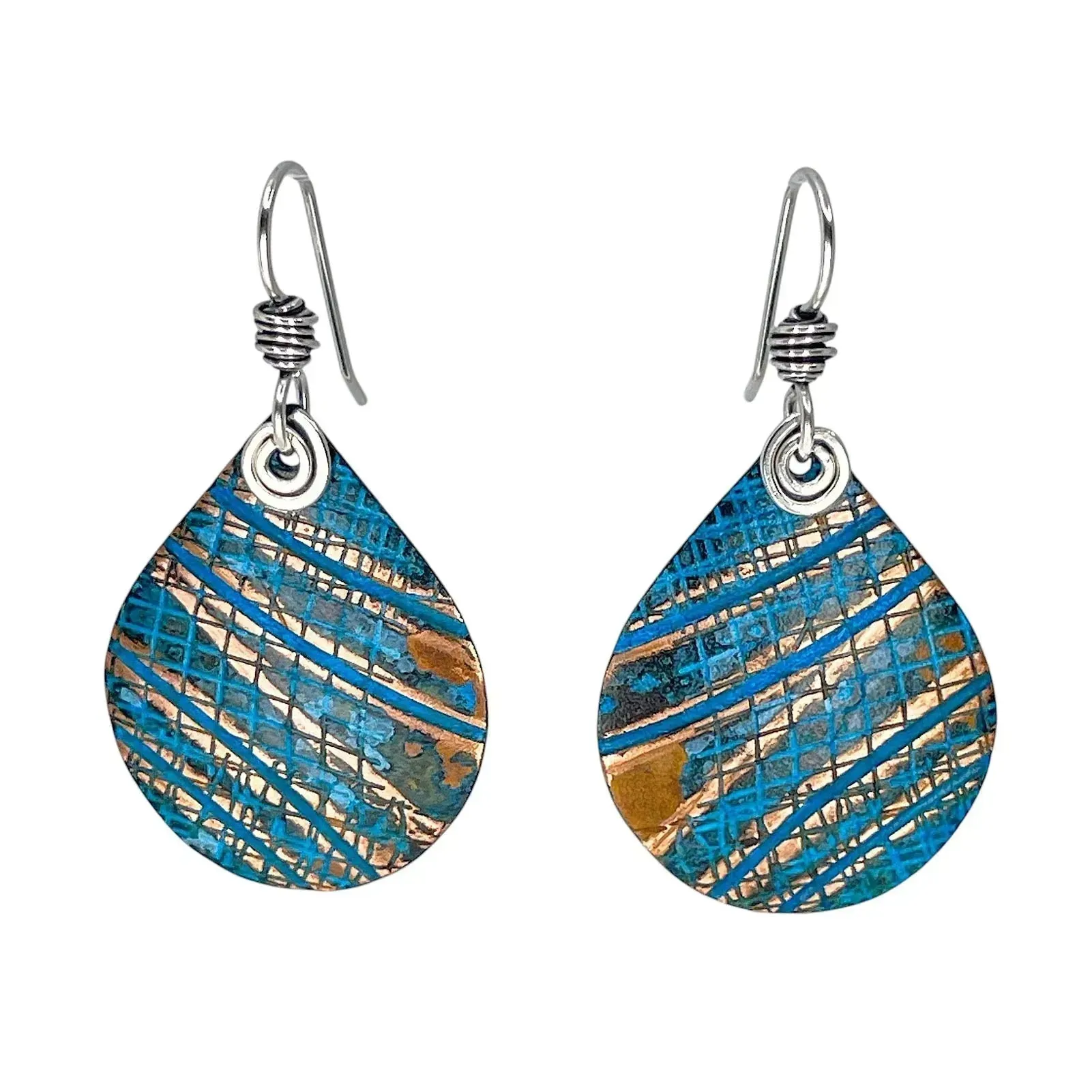 Copper Blue Patina and Sterling Earrings