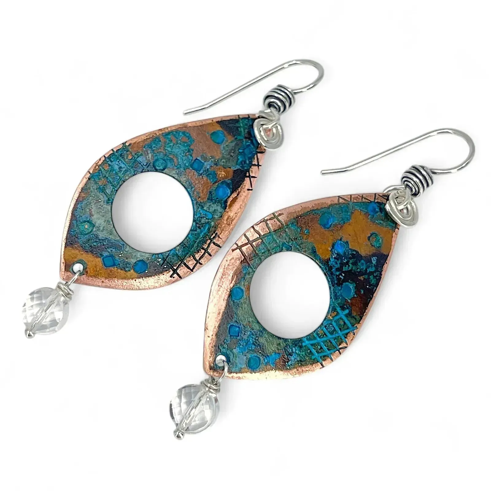 Copper Blue Patina and Sterling Earrings