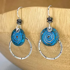 Copper Blue Patina and Sterling Earrings