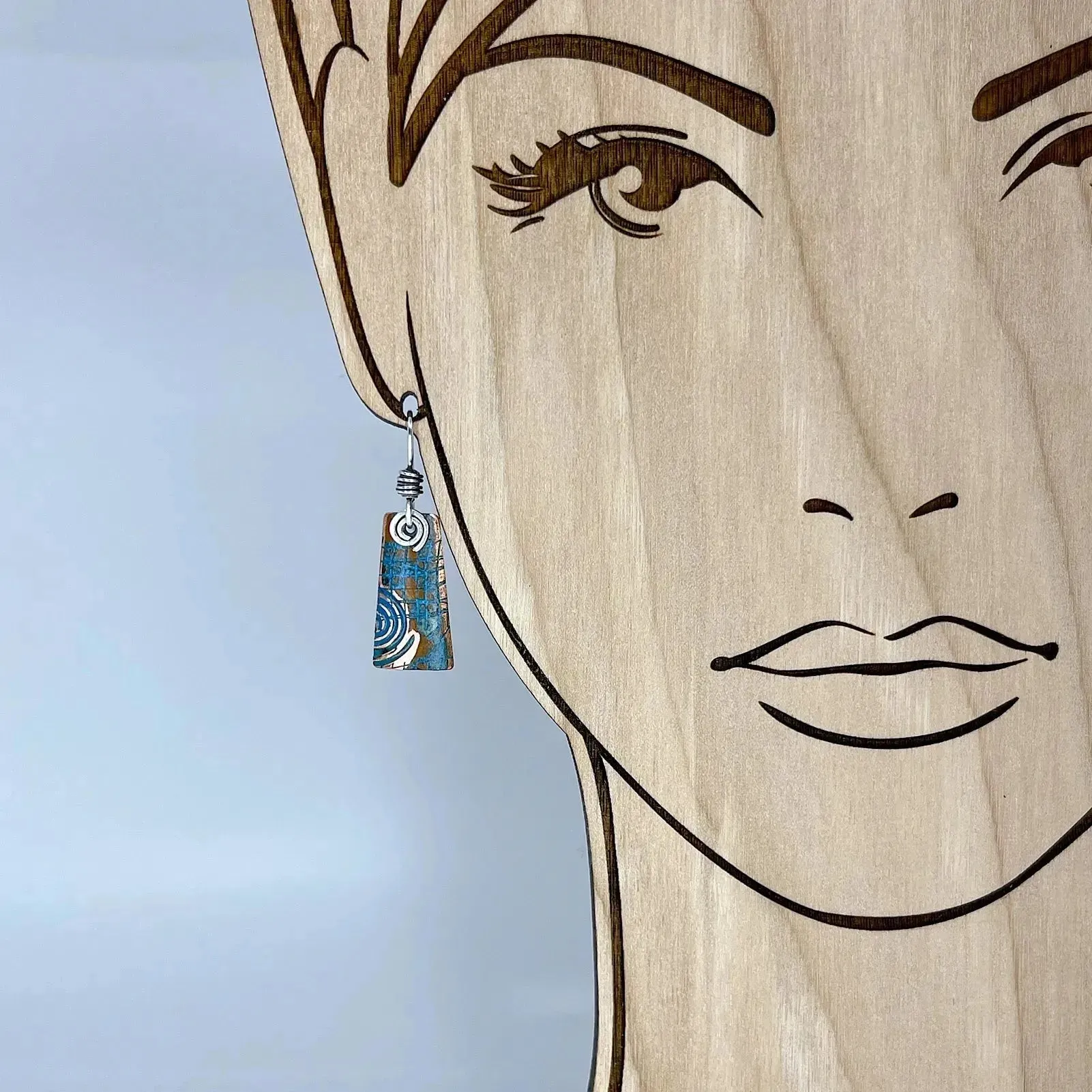 Copper Blue Patina and Sterling Earrings