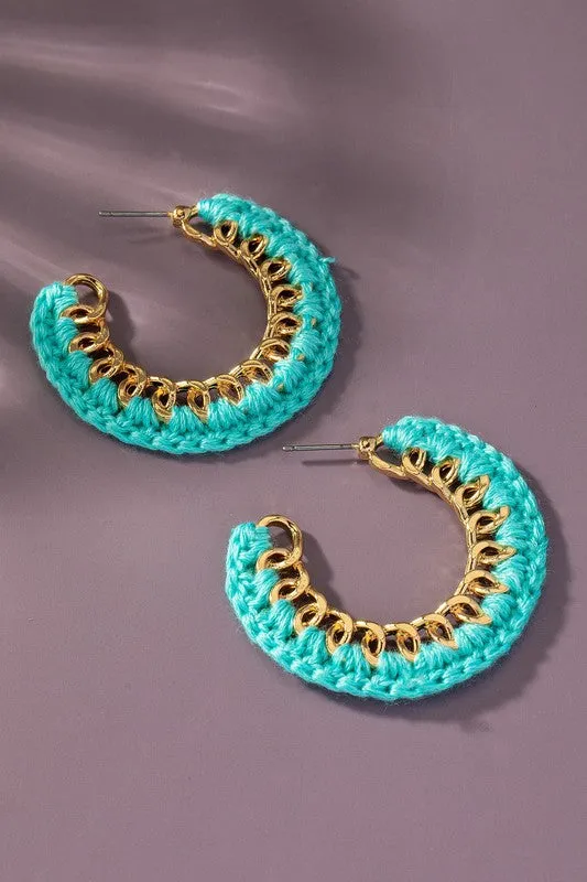 Cord braided link chain hoop earrings