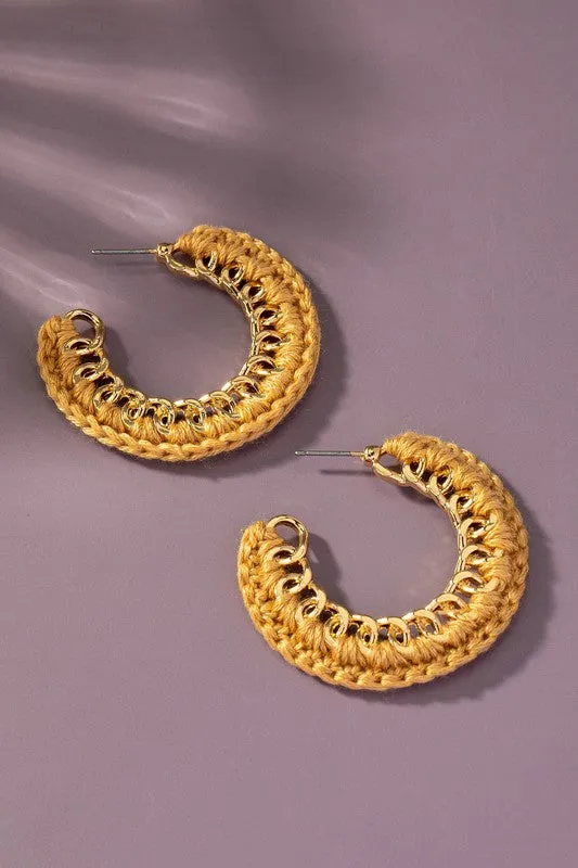 Cord braided link chain hoop earrings