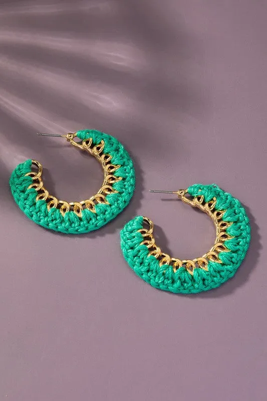 Cord braided link chain hoop earrings