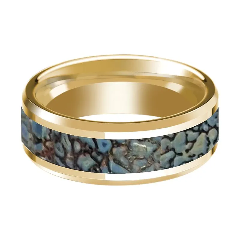 CORYTHOSAURUS |  Blue Dino Bone Inlaid 14k Yellow Gold