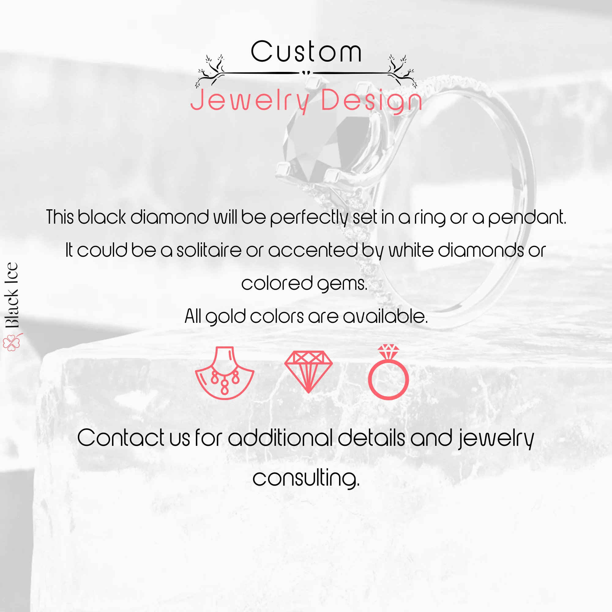 Cosmic Dust Inverted  Natural Black & White Baguette Diamond Ring