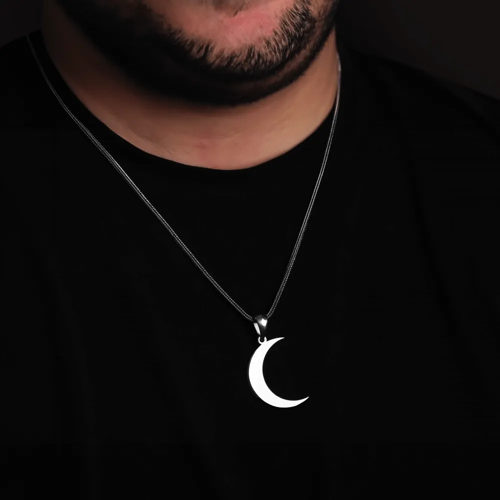Crescent Moon Men's Necklace 925 Silver Half Moon Pendant