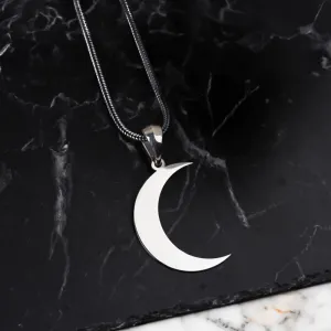 Crescent Moon Men's Necklace 925 Silver Half Moon Pendant