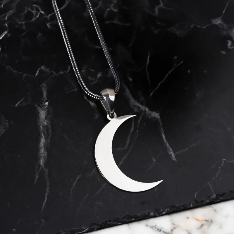 Crescent Moon Men's Necklace 925 Silver Half Moon Pendant