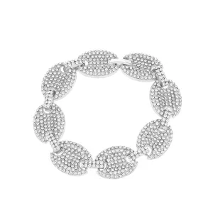 Cubic Zirconia & Silver-Plated Oval Station Bracelet