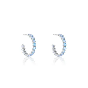 Cubic Zirconia Eternity Open Hoop Earrings - Silver Aquamrine