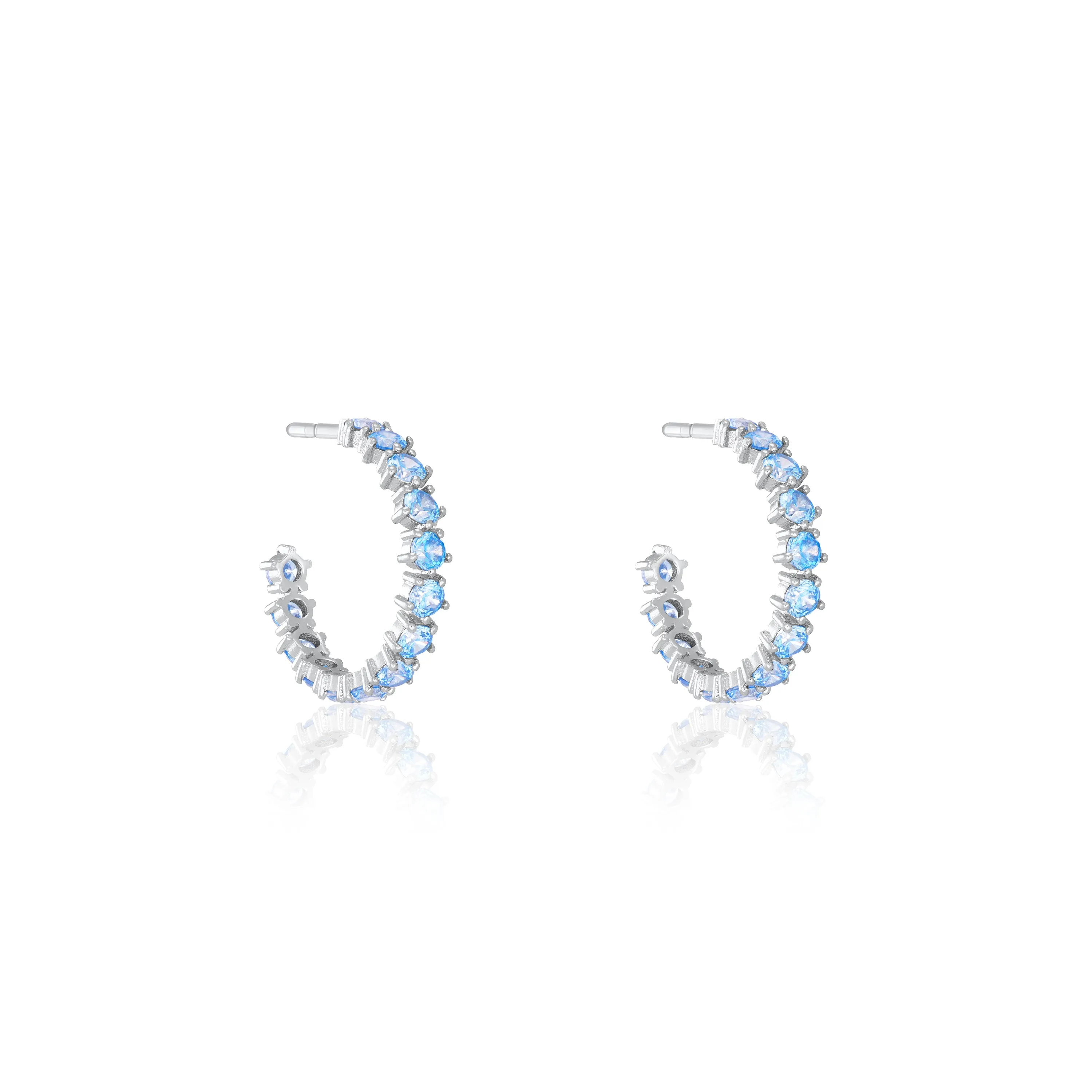 Cubic Zirconia Eternity Open Hoop Earrings - Silver Aquamrine