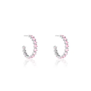 Cubic Zirconia Eternity Open Hoop Earrings - Silver Light Pink