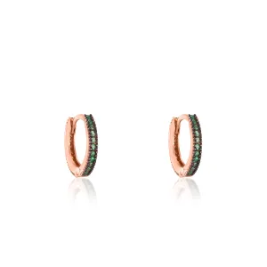 Cubic Zirconia Hoop Earrings - Rose Gold Green - Small