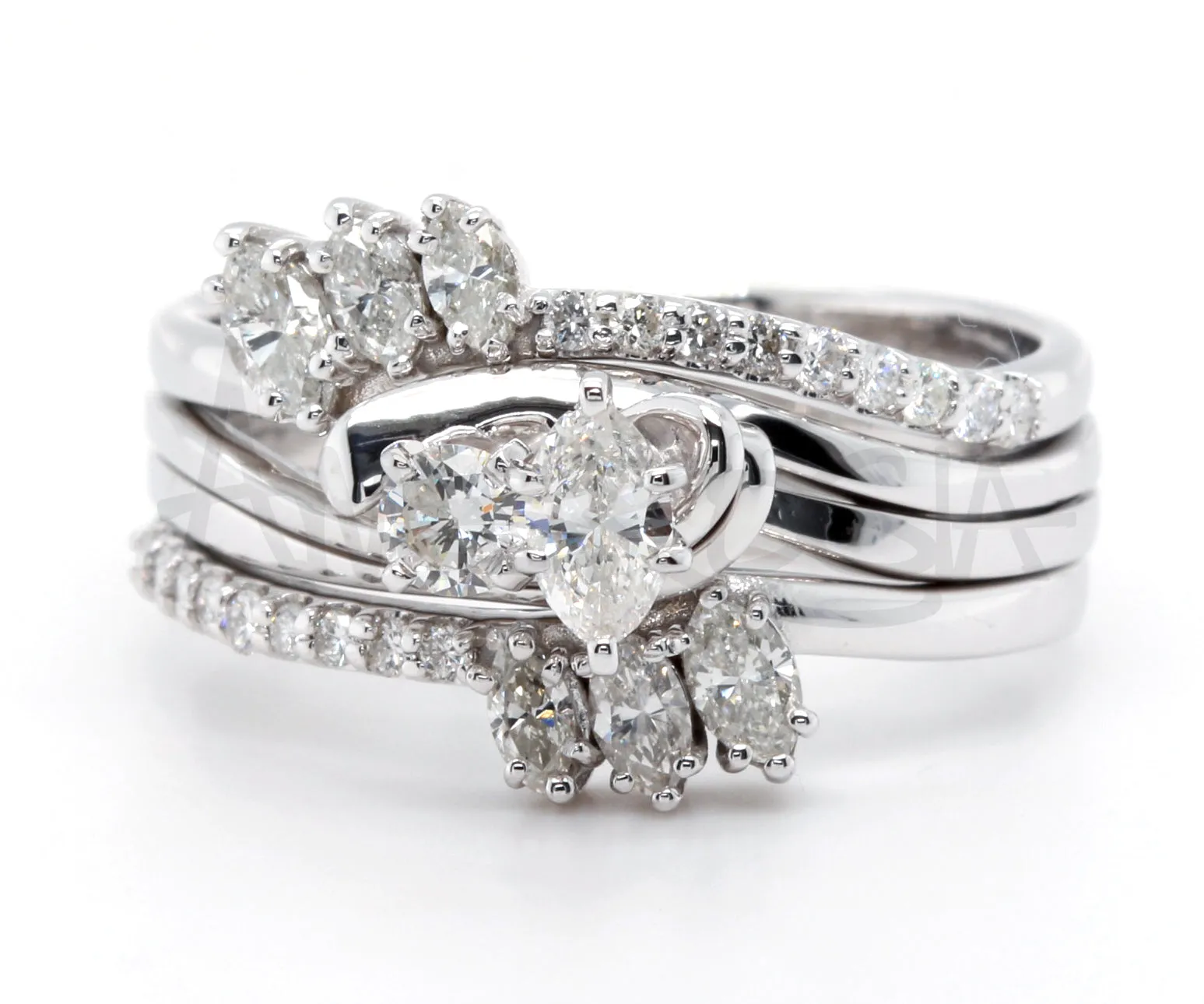 Custom Curved Marquise Diamond Swirl Wedding Ring