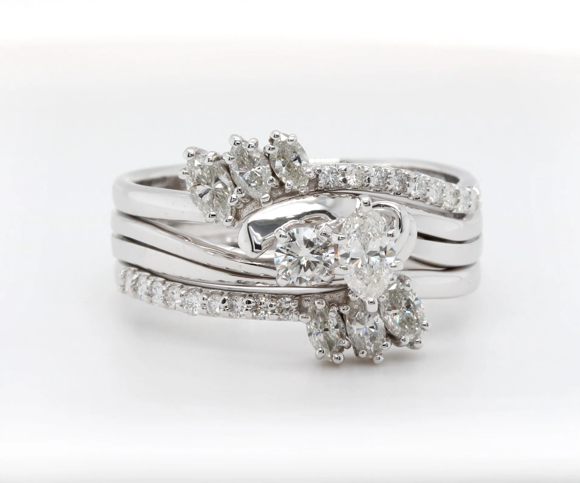 Custom Curved Marquise Diamond Swirl Wedding Ring