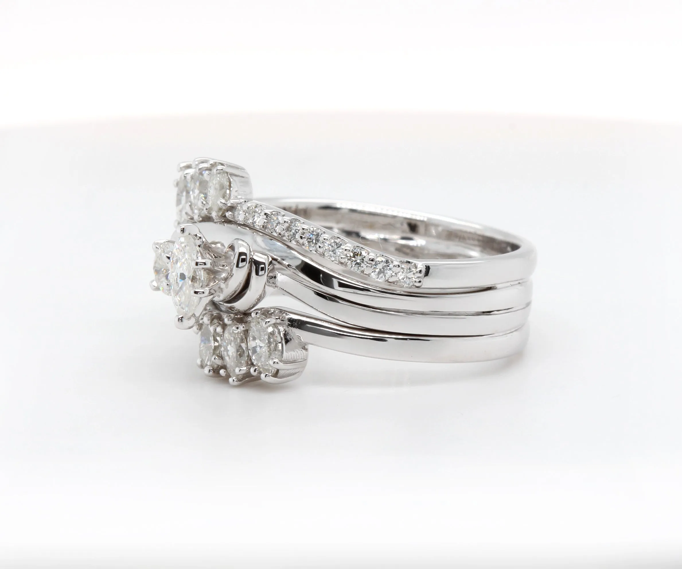 Custom Curved Marquise Diamond Swirl Wedding Ring