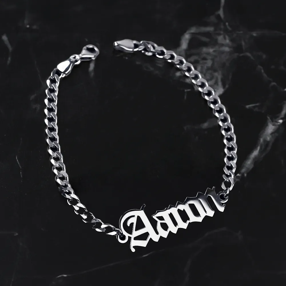 Custom Name Bracelet 925 Sterling Silver Curb Chain