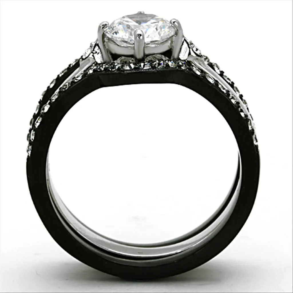 CZ Two Tone Round Cut Stainless Steel Wedding Ring Set