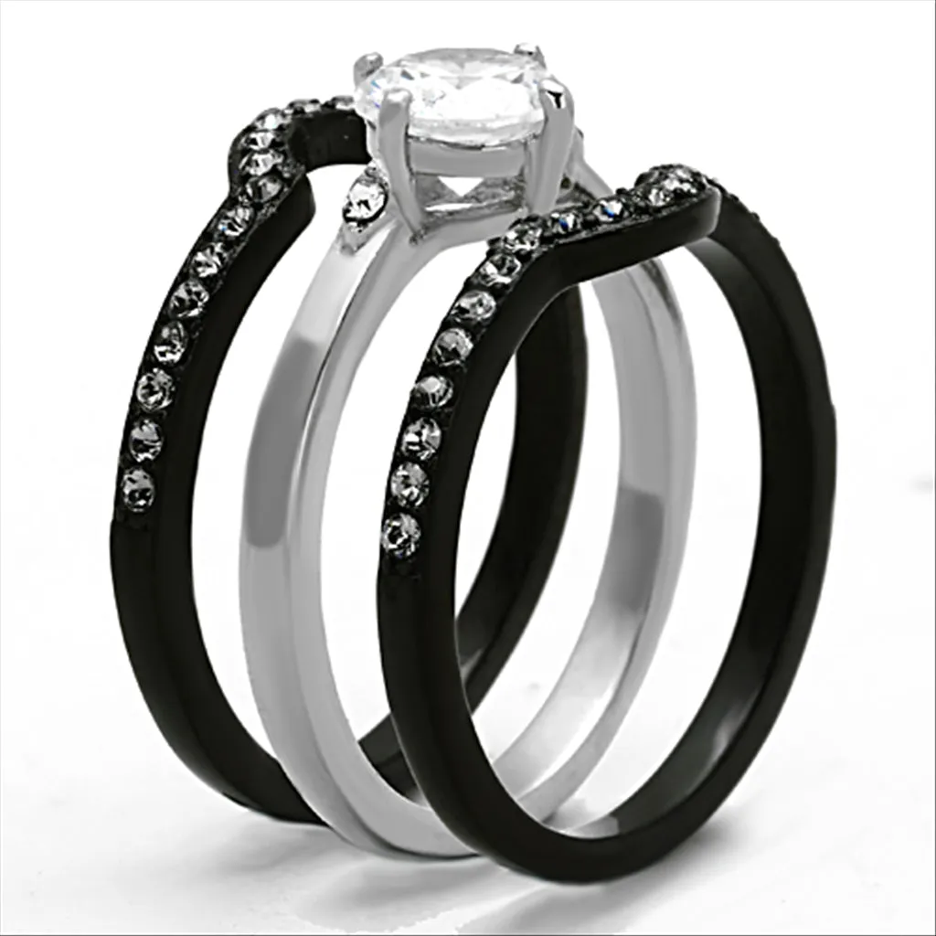 CZ Two Tone Round Cut Stainless Steel Wedding Ring Set