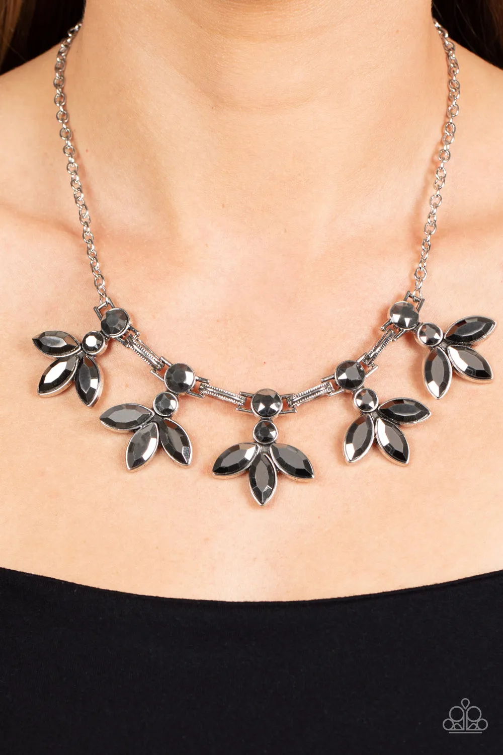 Dauntlessly Debonair - Silver - Marquise Cut Gem Paparazzi Short Paparazzi Necklace