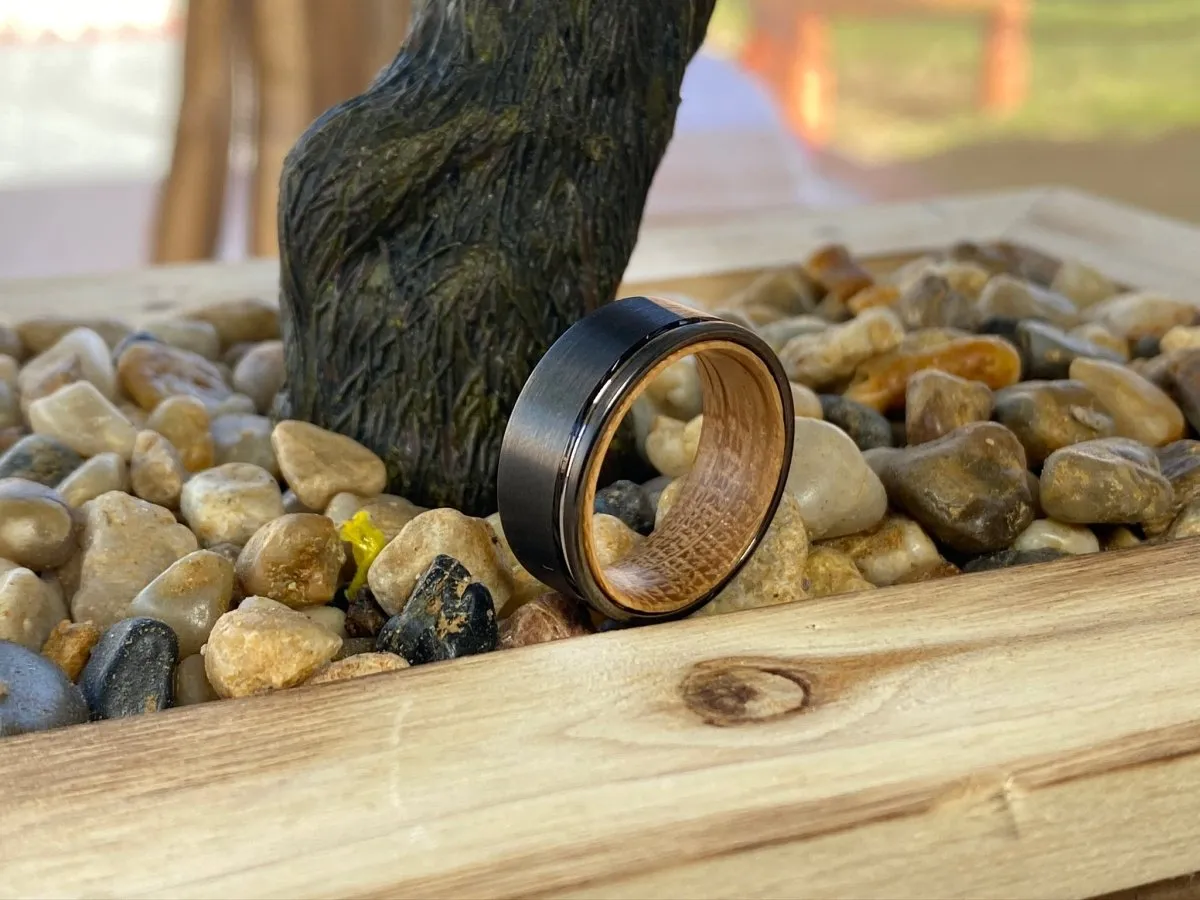 DAWSON | Whiskey Barrel Wood, Gunmetal Tungsten Offset Groove