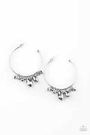 Dazzling Downpour - Silver - Hematite Bead Paparazzi Hoop Earrings
