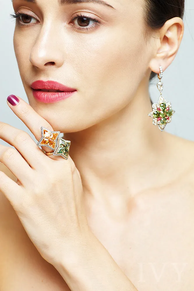 Demantoid, Spinel and Diamond Earrings