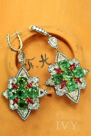 Demantoid, Spinel and Diamond Earrings