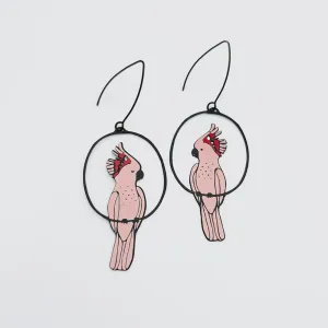 Denz | Pink Cockatoo earrings in Black/Pink/Red
