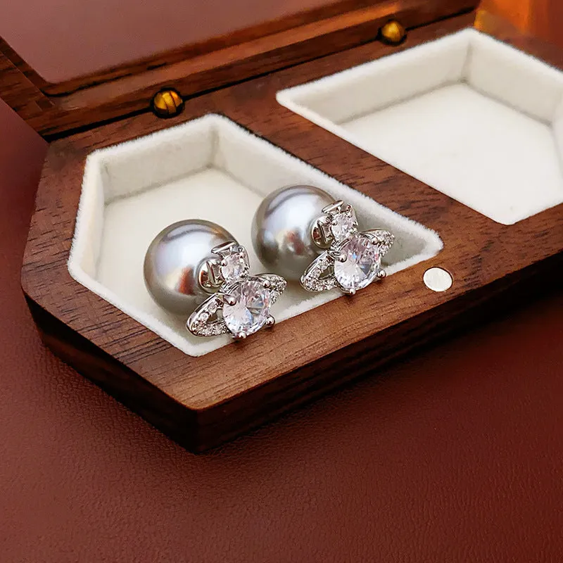 Designer Crystal Saturn Planet Stud Earrings for Women