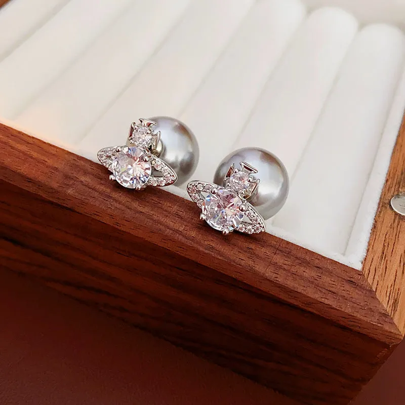 Designer Crystal Saturn Planet Stud Earrings for Women